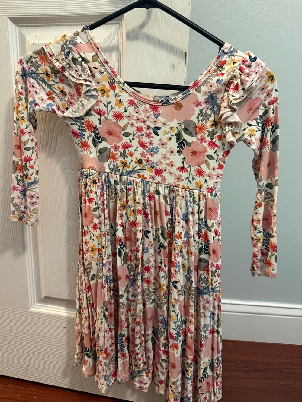Little Sleepies Pink Floral Ruffle Long Sleeve Dress
